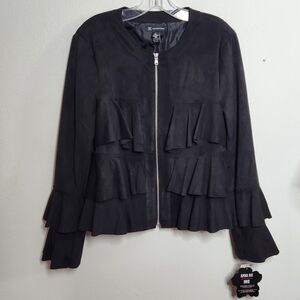 Anna Sui INC NWT Black Tiered Ruffle Faux Suede Jacket Medium Zip Goth Fairy